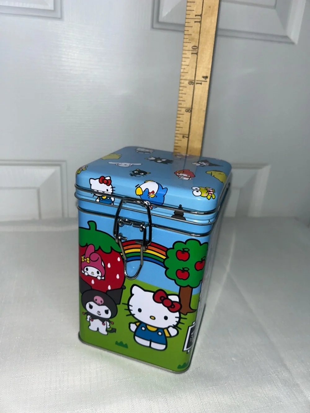 Hello Kitty & Friends Sanrio Tin Canister - Blue, Green & Red Character Print